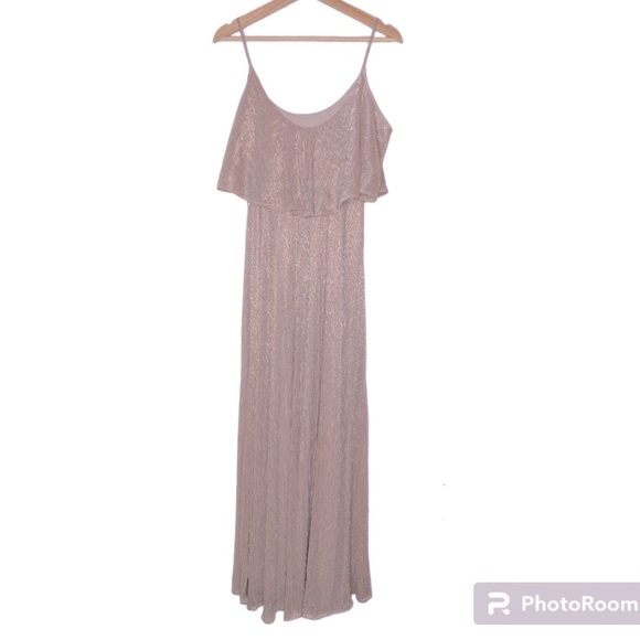 SHOW ME YOUR MUMU CAITLIN RUFFLE MAXI DRESS METALLIC WOVEN SIZE SMALL - Picture 6 of 6